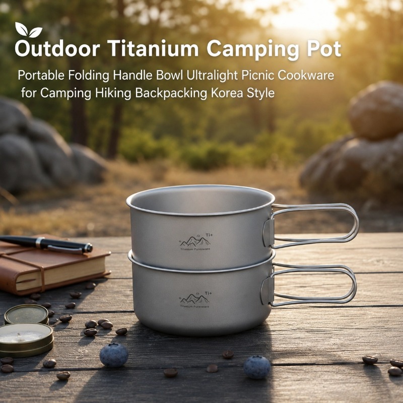Outdoor Camping Korea - Panci Titanium Outdoor Portabel dengan Gagang